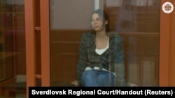 Ksenia Karelina appears in court in Yekaterinburg on June 20.