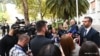 New Prime Minister Milojko Spajic speaks with journalists after the vote on October 31.