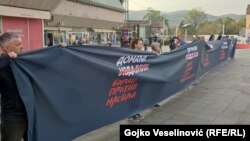 Protesters gather on Krajina Square in the center of Banja Luka on October 24 to express their dissatisfaction with the "foreign agents" bill. 