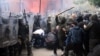 Soldiers of NATO-led peacekeeping forces scuffle with ethnic Serbs in Zvecan, Kosovo, on May 29, 2023.