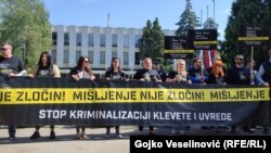 A protest against the law on the criminalization of defamation in Republika Srpska, in Banja Luka, Bosnia-Herzegovina, on May 5, 2023