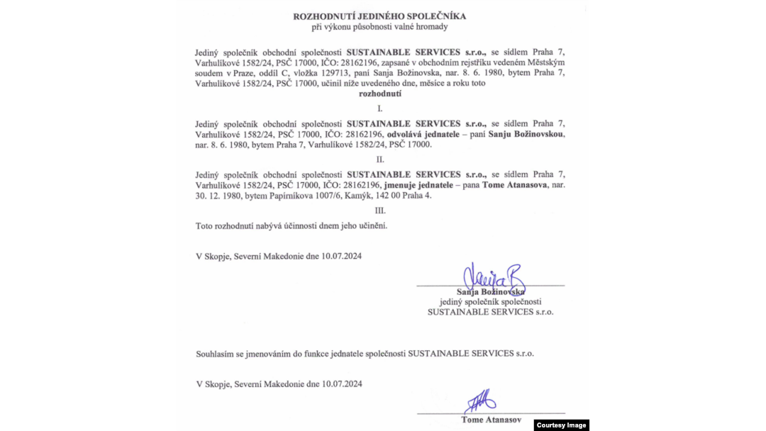 Promena u kompaniji: Umesto Sanje Božinovske, direktor kompanije Sustainable services s.r.o postao je Tome Atanasov