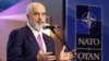 Albanian Prime Minister Edi Rama speaks to reporters in Skopje on November 22. 