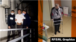 Михаил Саакашвили в день задержания и в палате клиники «Вивамеди» (коллаж)