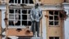 A statue of Vladimir Lenin, founder of the Soviet Union, damaged during fighting in the Ukrainian-controlled town of Sudzha in Russia's Kursk region, is pictured on August 16, 2024.