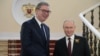 Moscow, Russia--Russian President Vladimir Putin greets Serbian President Aleksandar Vucic, May 9 2025