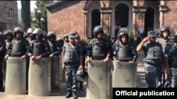 Armenia - Riot police lined up in a square in Ijevan, July 18, 2019. 