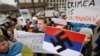 Акція протесту проти збройної агресії Росії в Криму. Варшава, 2 березня 2014 року