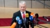 Lithuanian President Gitanas Nauseda speaks with the media as he arrives for an EU summit at the European Council building in Brussels on June 29.
