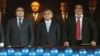 Armenia - President Serzh Sarkisian (second from right), Gagik Tsarukian and other political leaders attend a congress of the Prosperous Armenia Party in Yerevan, 17Mar2012.