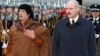 Belarusian President Alyaksandr Lukashenka (right) and Muammar Qaddafi during a 2008 visit by the Libyan leader to Minsk. The EU is unlikely to add Belarusian economic entities to its sanctions list, as it did with Libya.