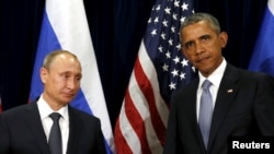 Президент США Барак Обама (праворуч) та президент Росії Володимир Путін під час зустрічі на Генасамблеї ООН. 28 вересня 2015 року
