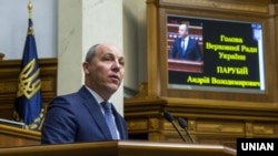 Andriy Parubiy during a parliamentary session as Rada speaker in Kyiv, 2018