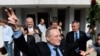 Former Belarusian presidential candidate Uladzimer Nyaklyaeu greeting supporters after being given a suspended sentence for organizing postelection protests last December. 