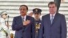 Tajikistan - President Emomali Rahmon (L) with his Pakistani counterpart Asif Ali Zardari in Dushanbe, 29Jul2009