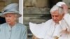 Queen Elizabeth II meets with Pope Benedict XVI in a blustery Edinburgh.