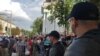 Andrei Nastase supporters protest at Chisinau City Hall against the invalidation of his election victory.