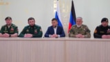 Слева направо: Апти Алаудинов, Магомед Даудов, Денис Пушилин, Адам Делимханов и Абузайд Висмурадов. Скриншот видео из телеграм-канала Рамзана Кадырова